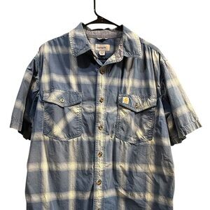 Carhartt Relaxed Fit Button Up Blue Plaid Short Sleeve Shirt Size L Men's